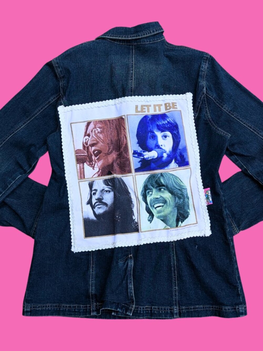 The Beatles Let It Be Upcycled T-Shirt Denim Jacket Size L
